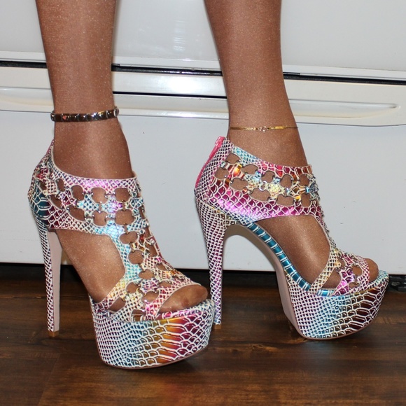 Pink Palms Shoes - Multi_Colored Stiletto Heel Platform Sandals 12/45